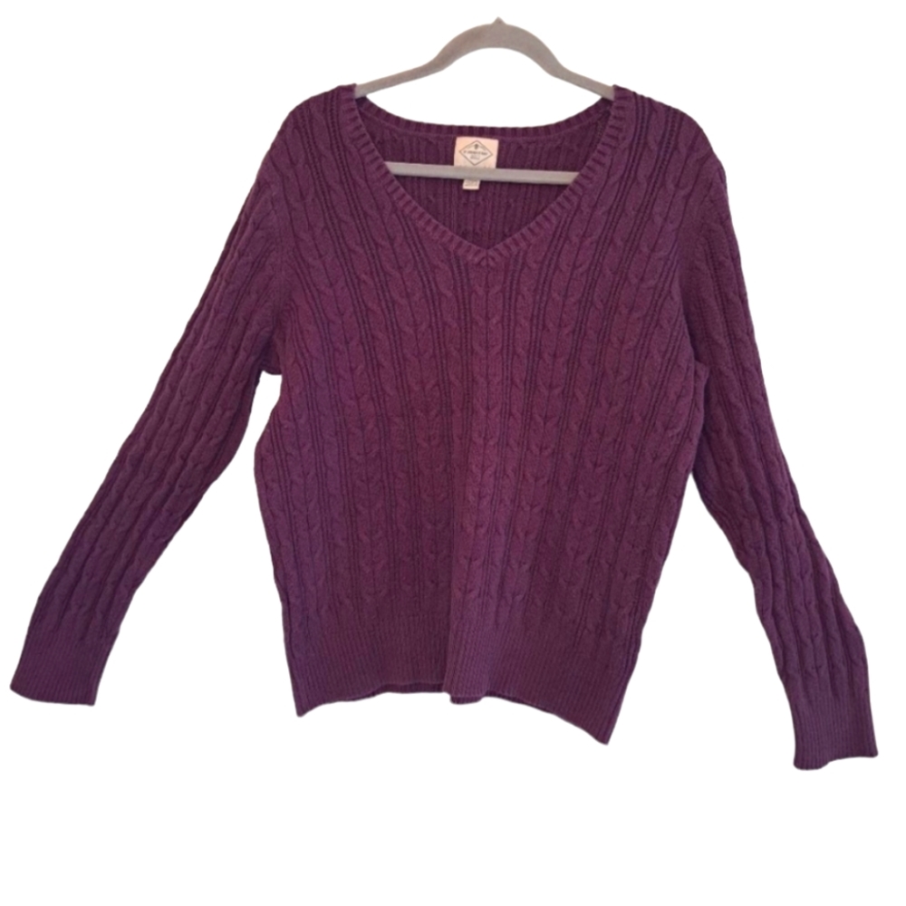 St. John's Bay Cable Knit Purple V Neck Sweater Size XL